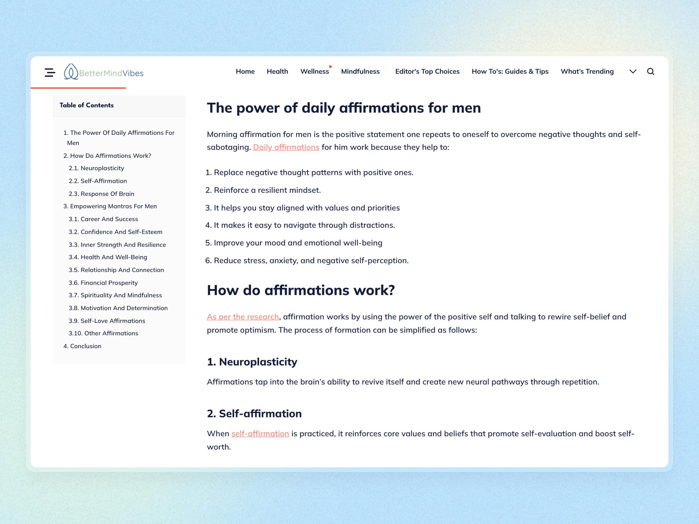 Better Mind Vibes Blog Website | Craftnotion