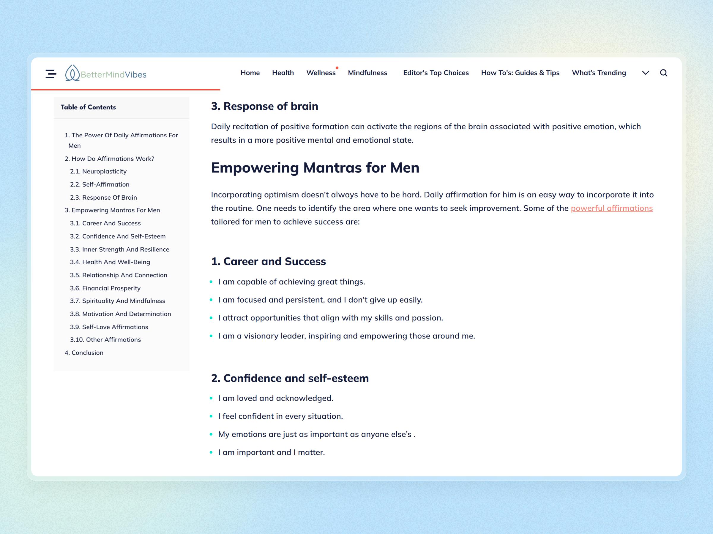 Better Mind Vibes Blog Website | Craftnotion