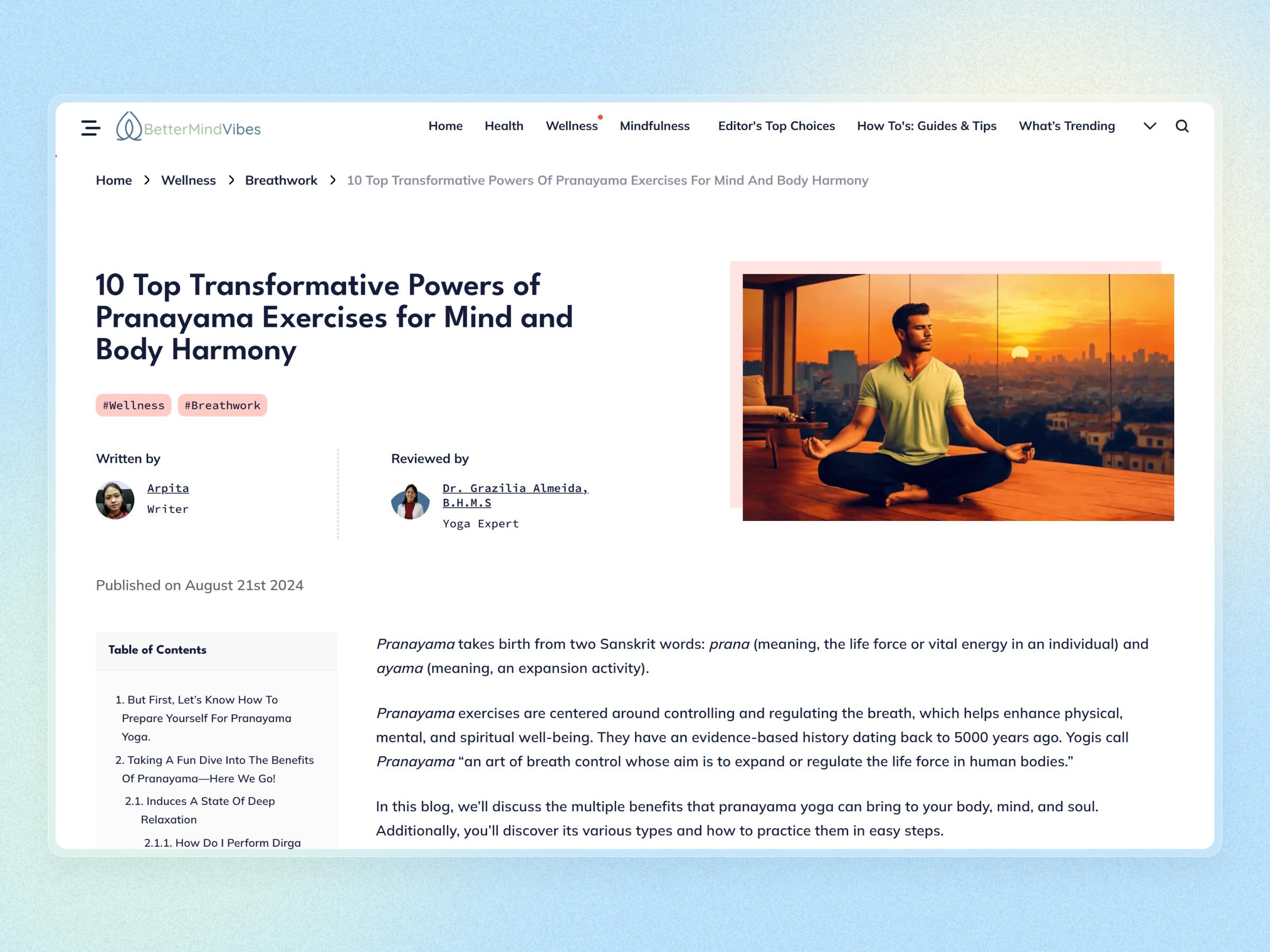Better Mind Vibes Blog Website | Craftnotion