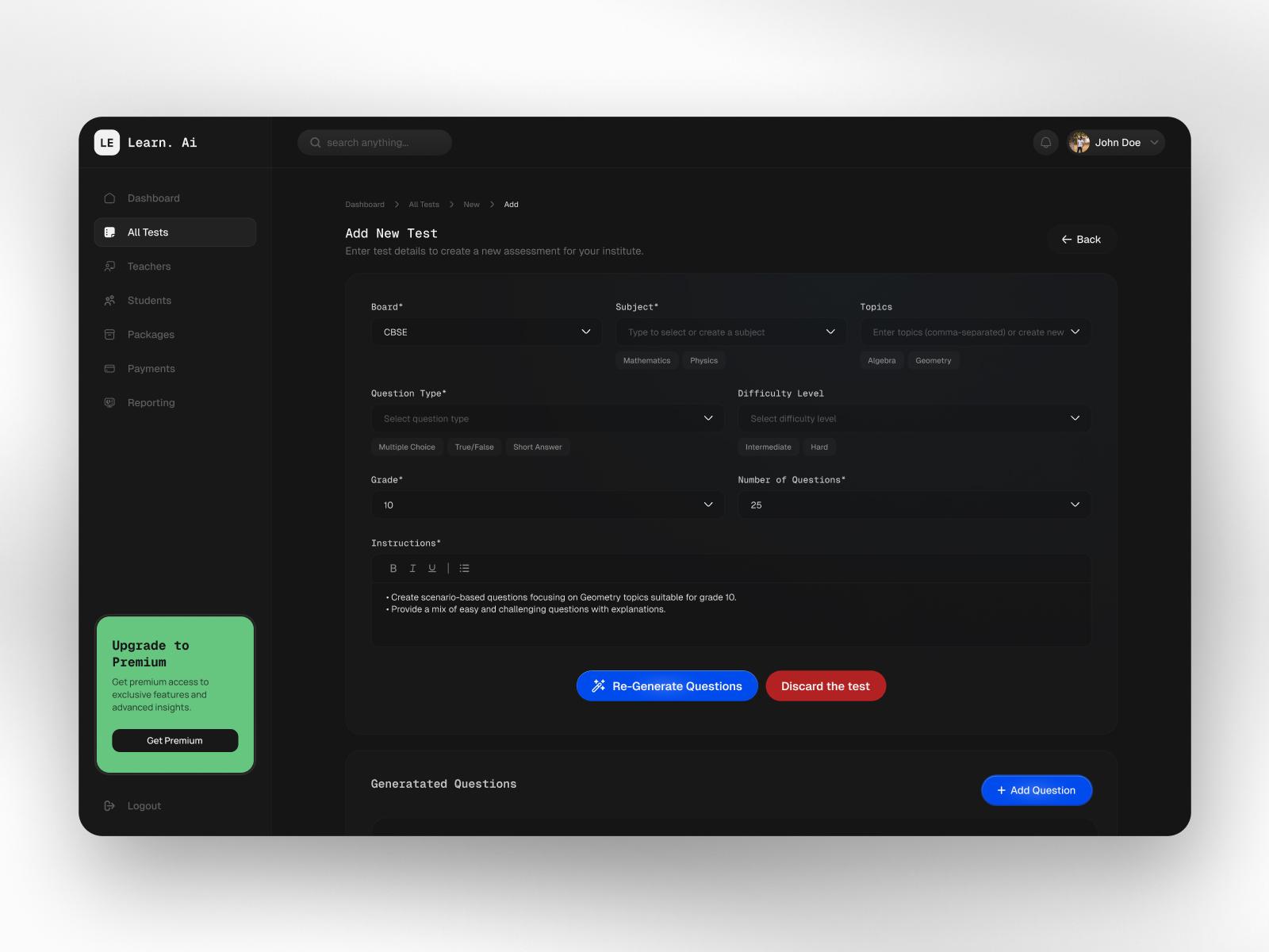 Learn AI Dashboard | Craftnotion