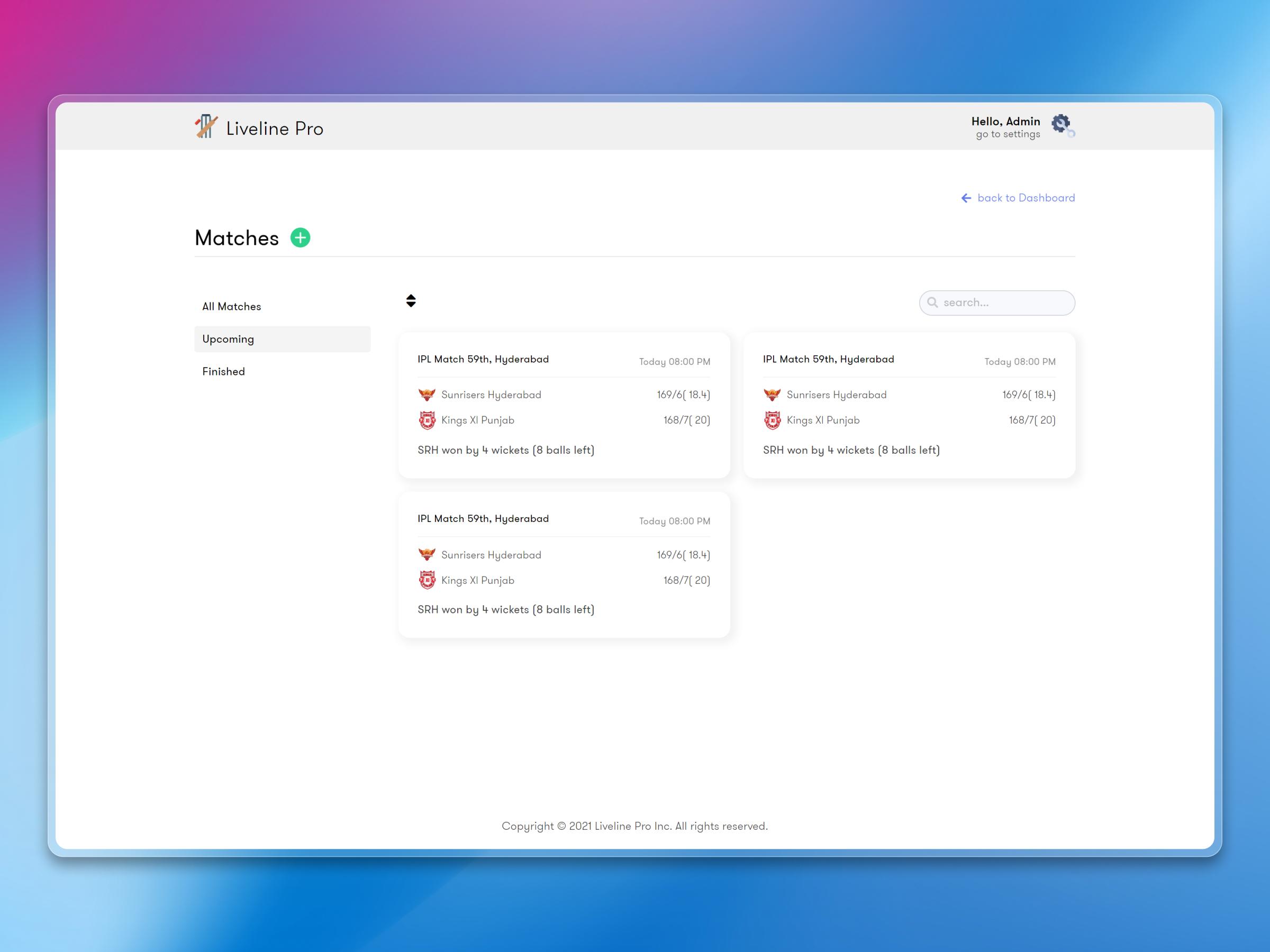 Live Line Dashboard – Cricket Admin Panel for Real-Time Score Management