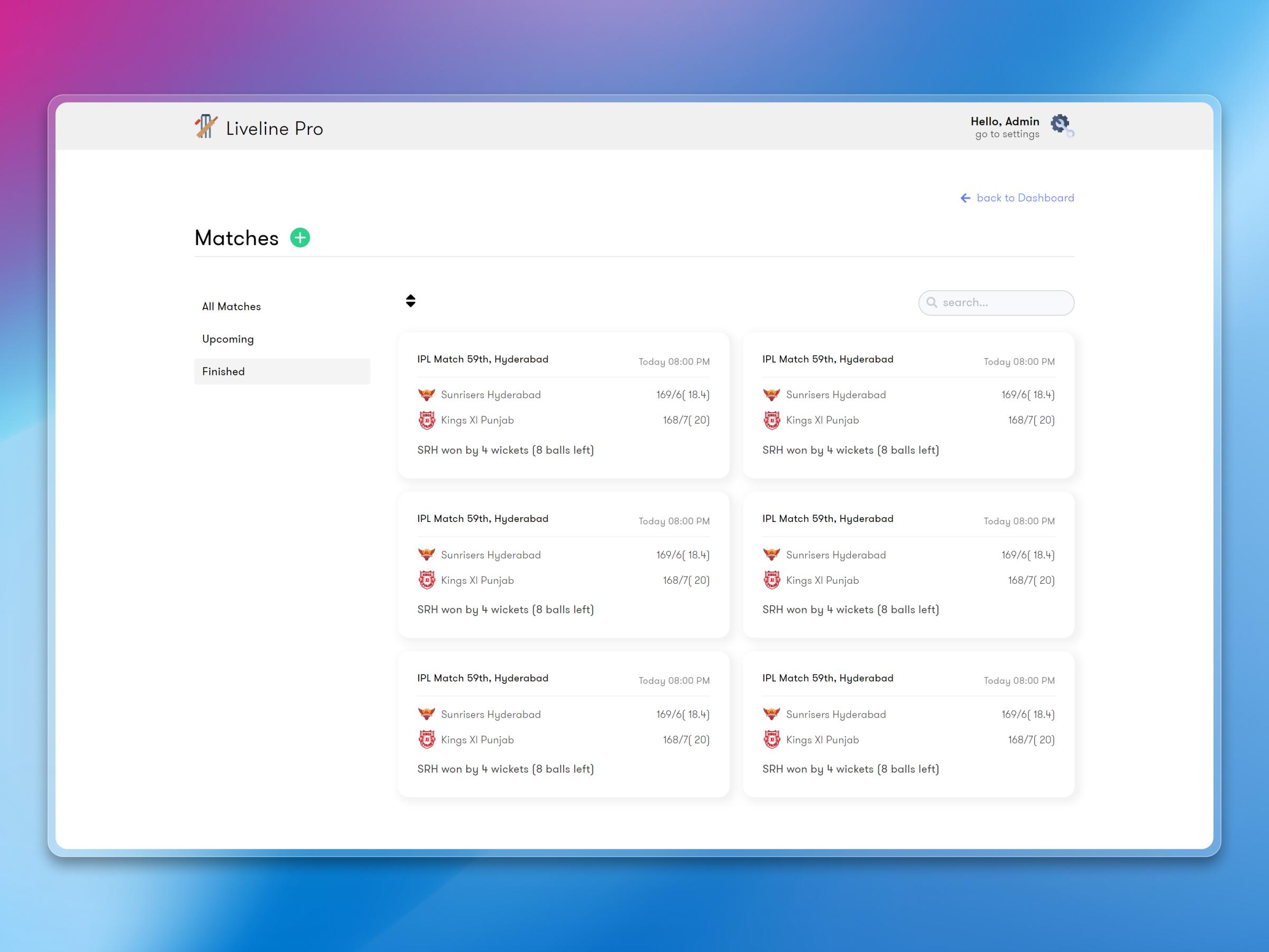 Live Line Dashboard – Cricket Admin Panel for Real-Time Score Management