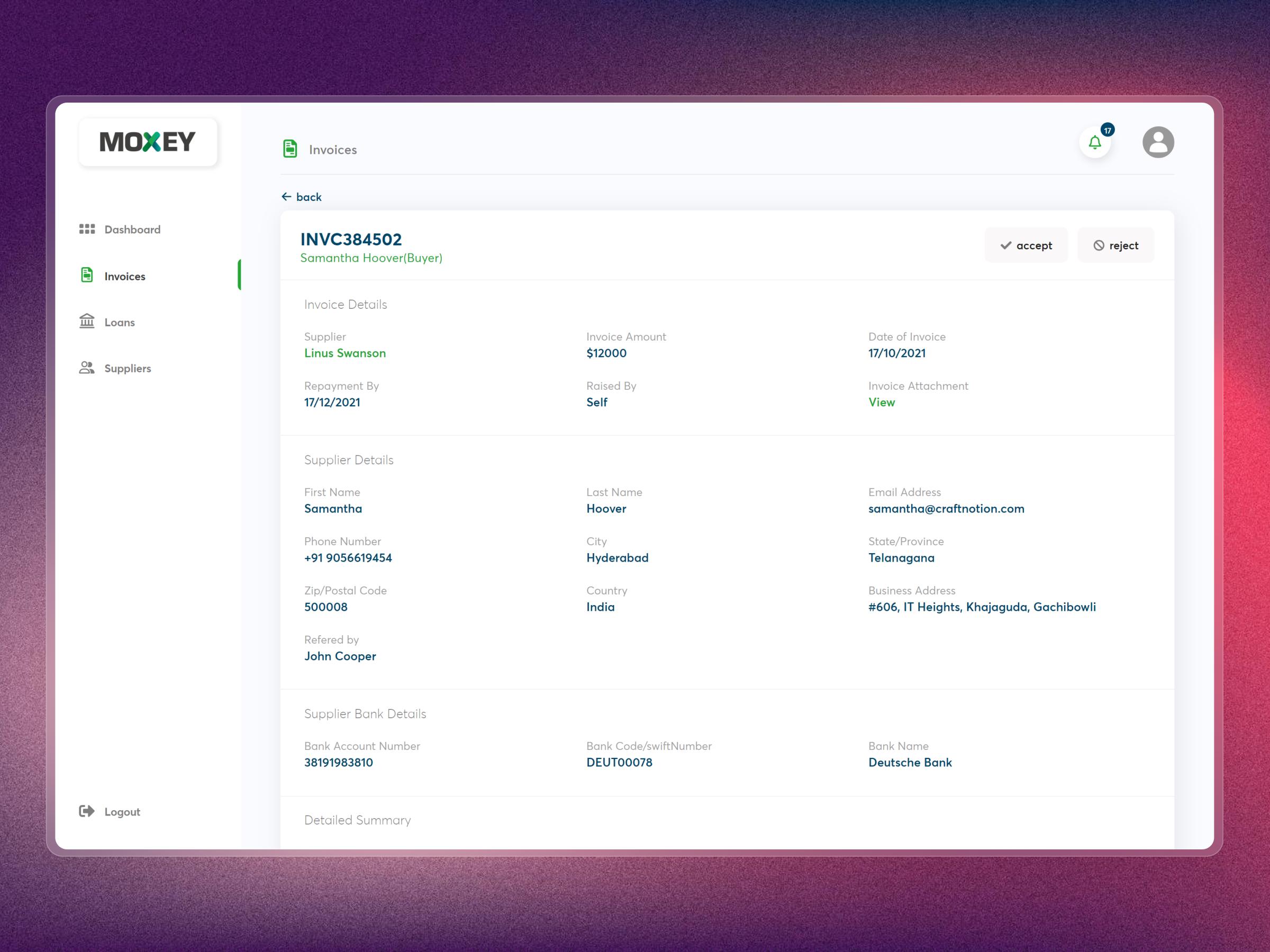 Moxey – Invoice Discounting Platform for Fintech SaaS