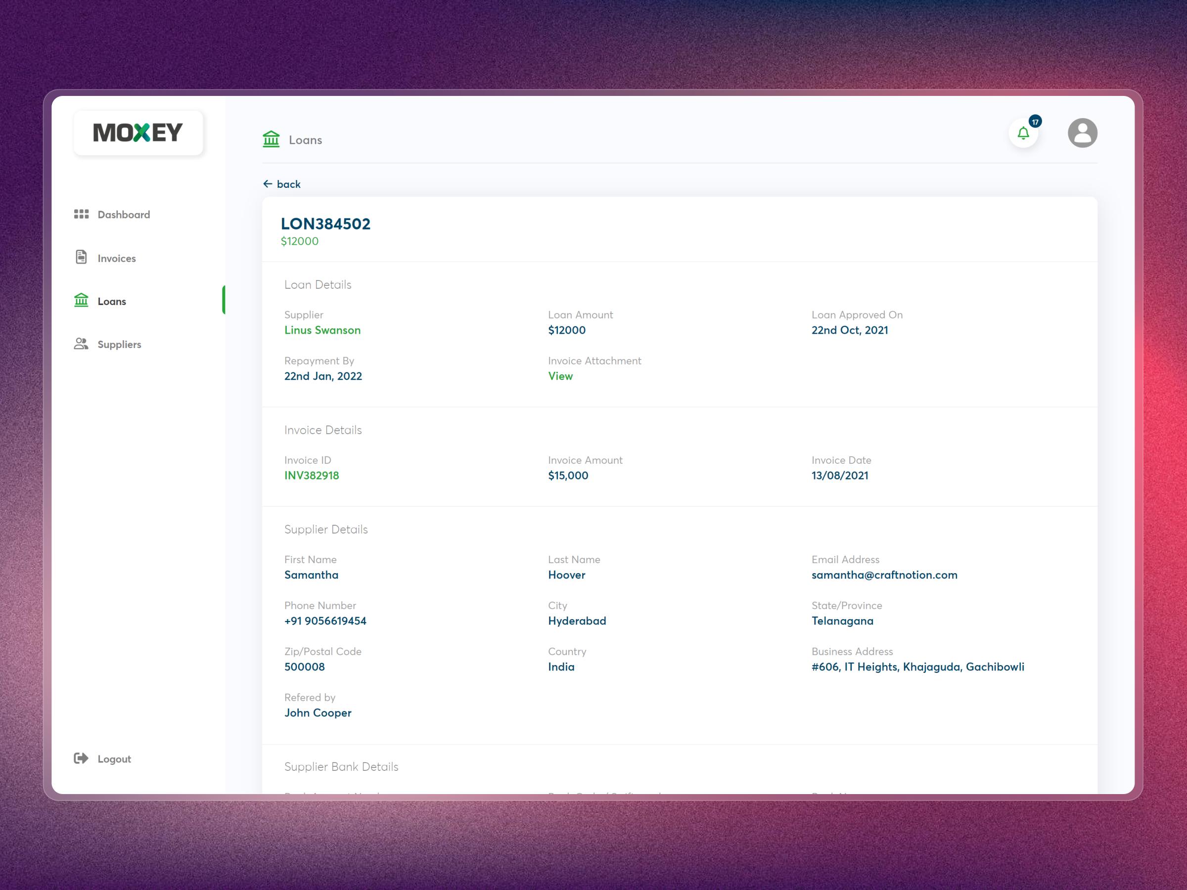 Moxey – Invoice Discounting Platform for Fintech SaaS