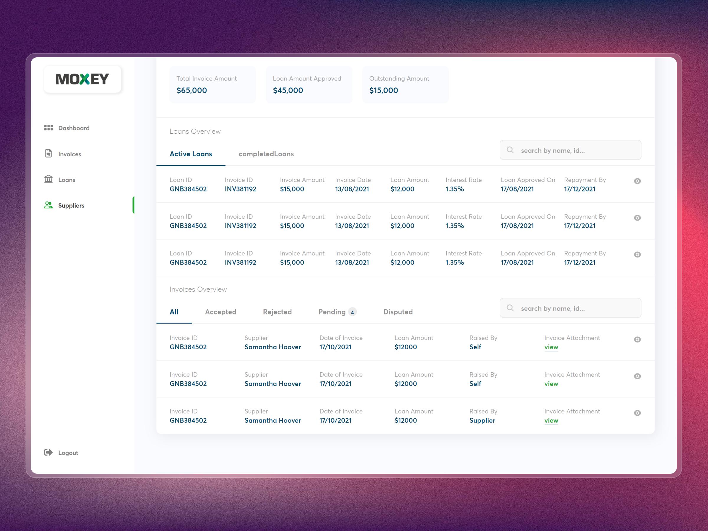 Moxey – Invoice Discounting Platform for Fintech SaaS