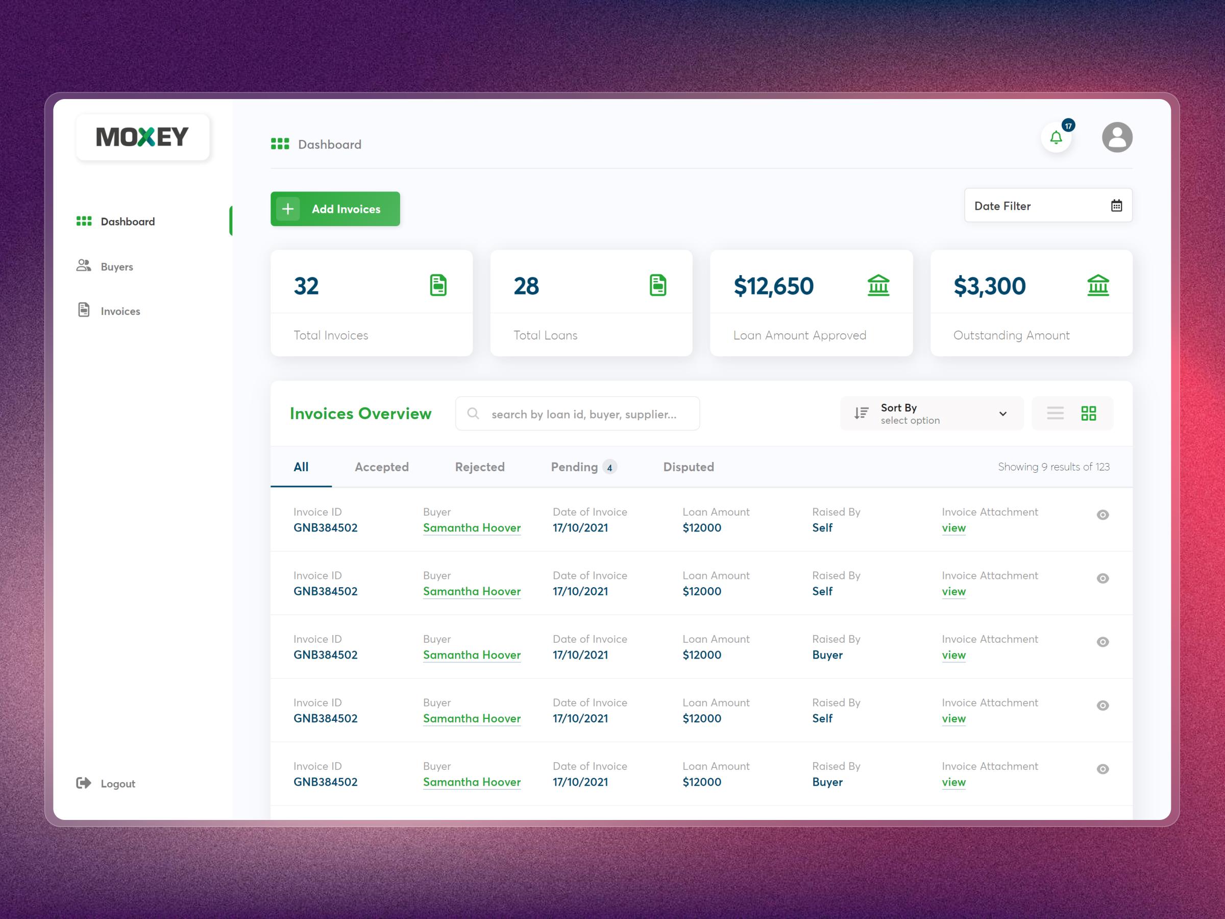 Moxey – Invoice Discounting Platform for Fintech SaaS