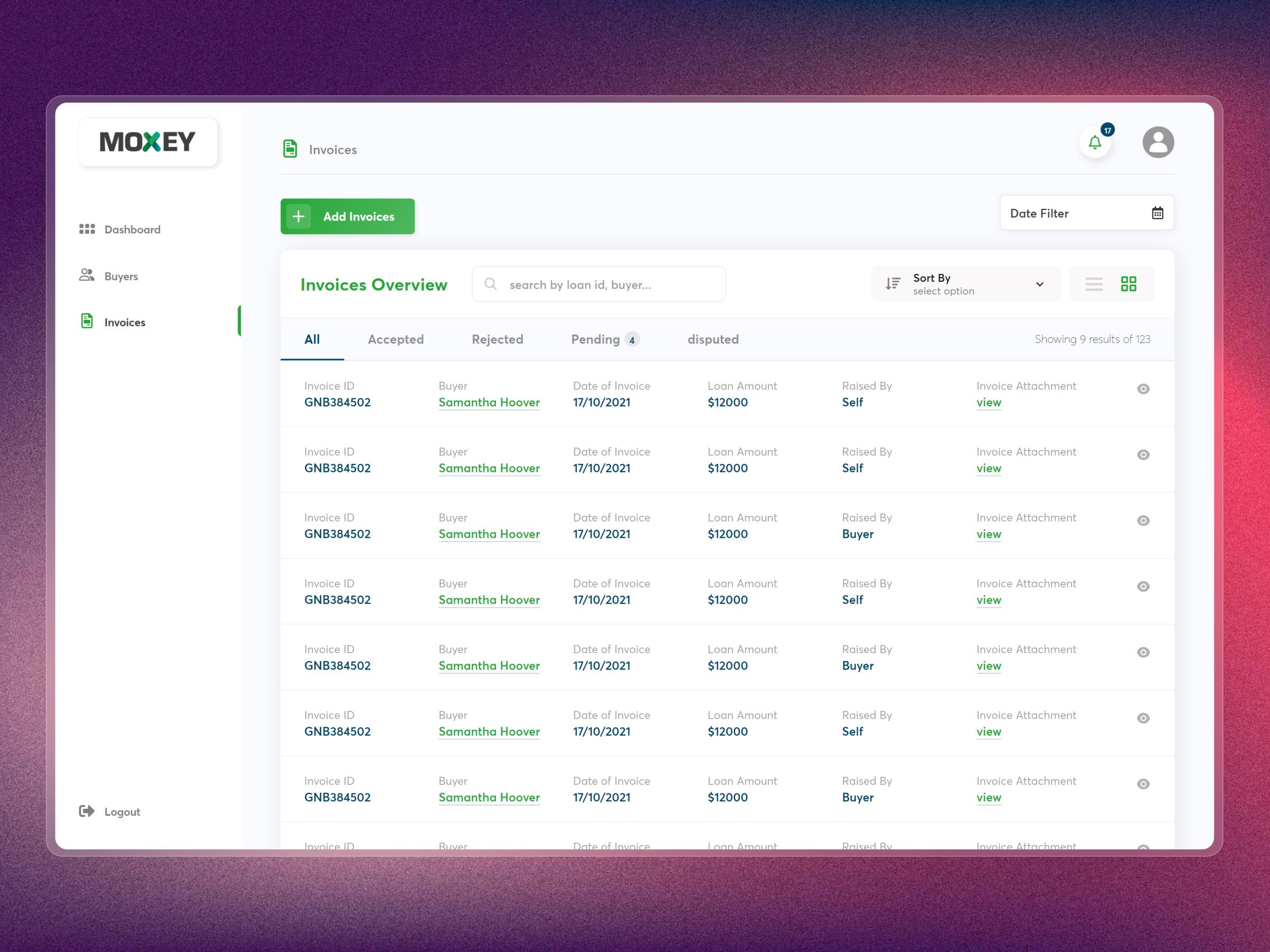 Moxey – Invoice Discounting Platform for Fintech SaaS