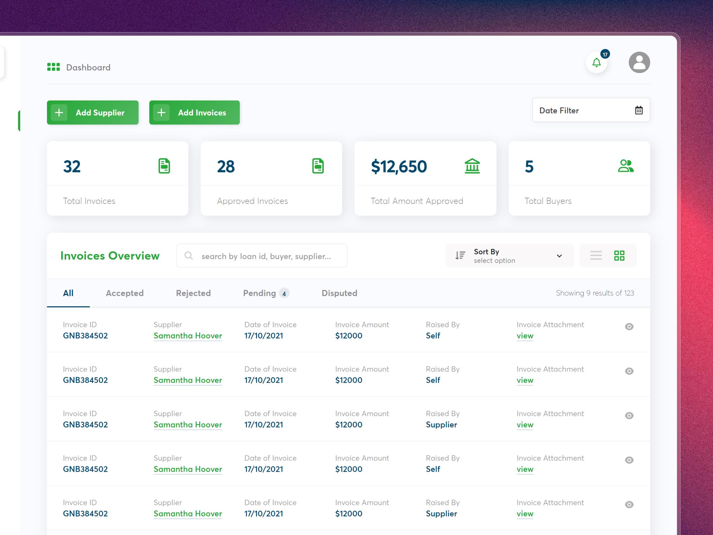 Real-time invoice tracking pipeline in the Moxey platform