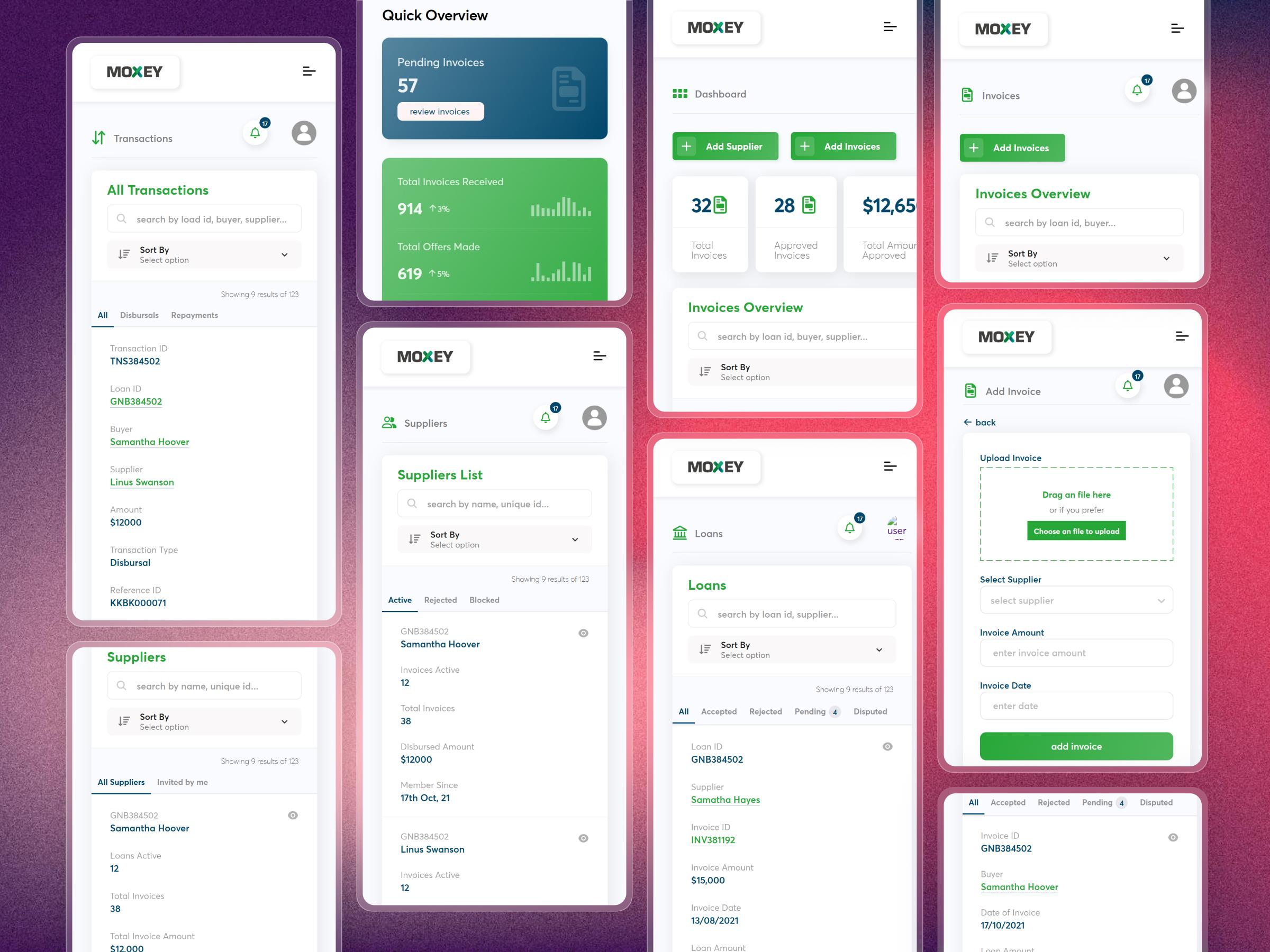 Moxey fintech platform built with Next.js, Node.js, and PostgreSQL