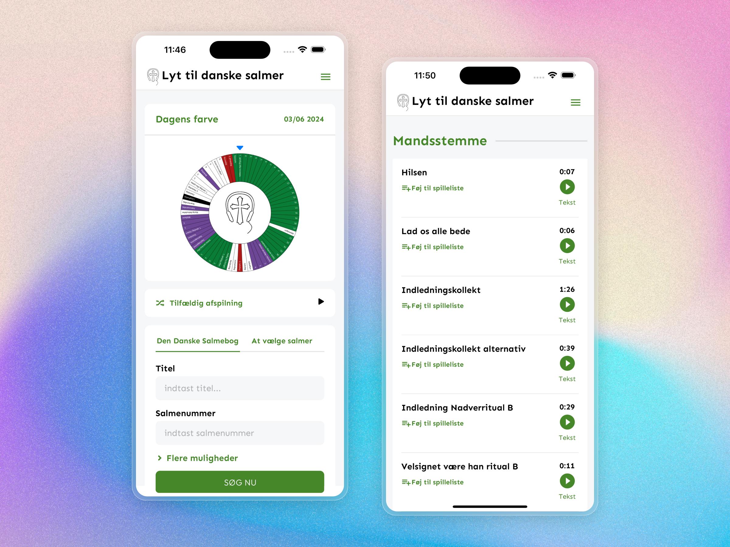 Mobile App Interface for Lyt til Danske Salmer