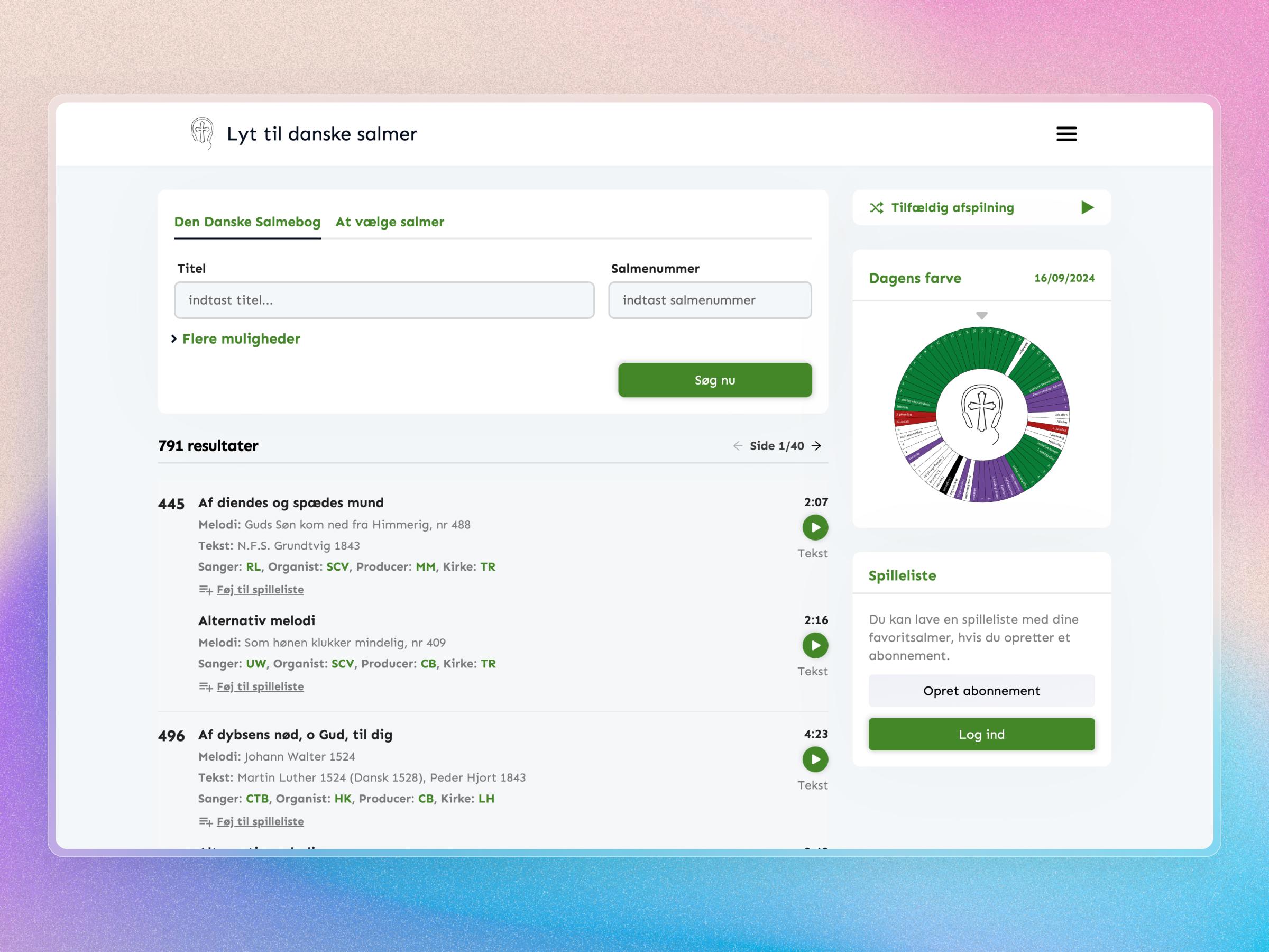 Lyt til Danske Salmer Website | Craftnotion