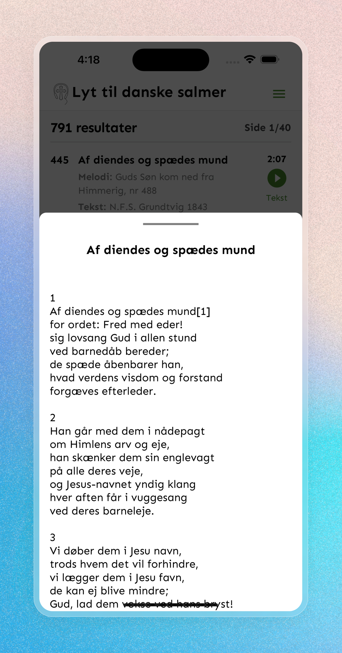 Lyt til Danske Salmer - Mobile Apps screenshot 12