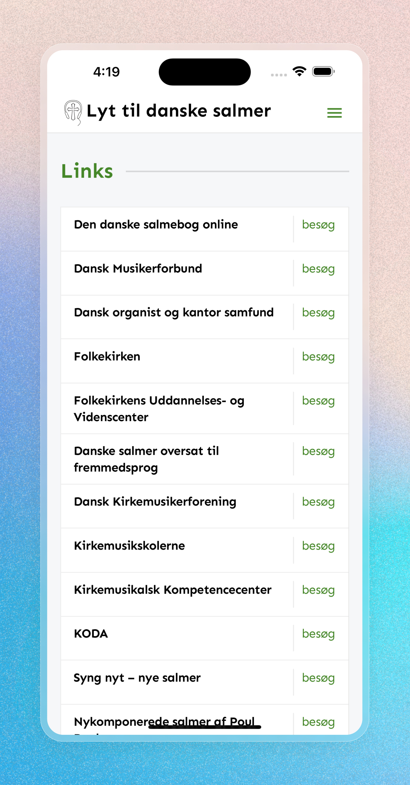 Lyt til Danske Salmer - Mobile Apps screenshot 13