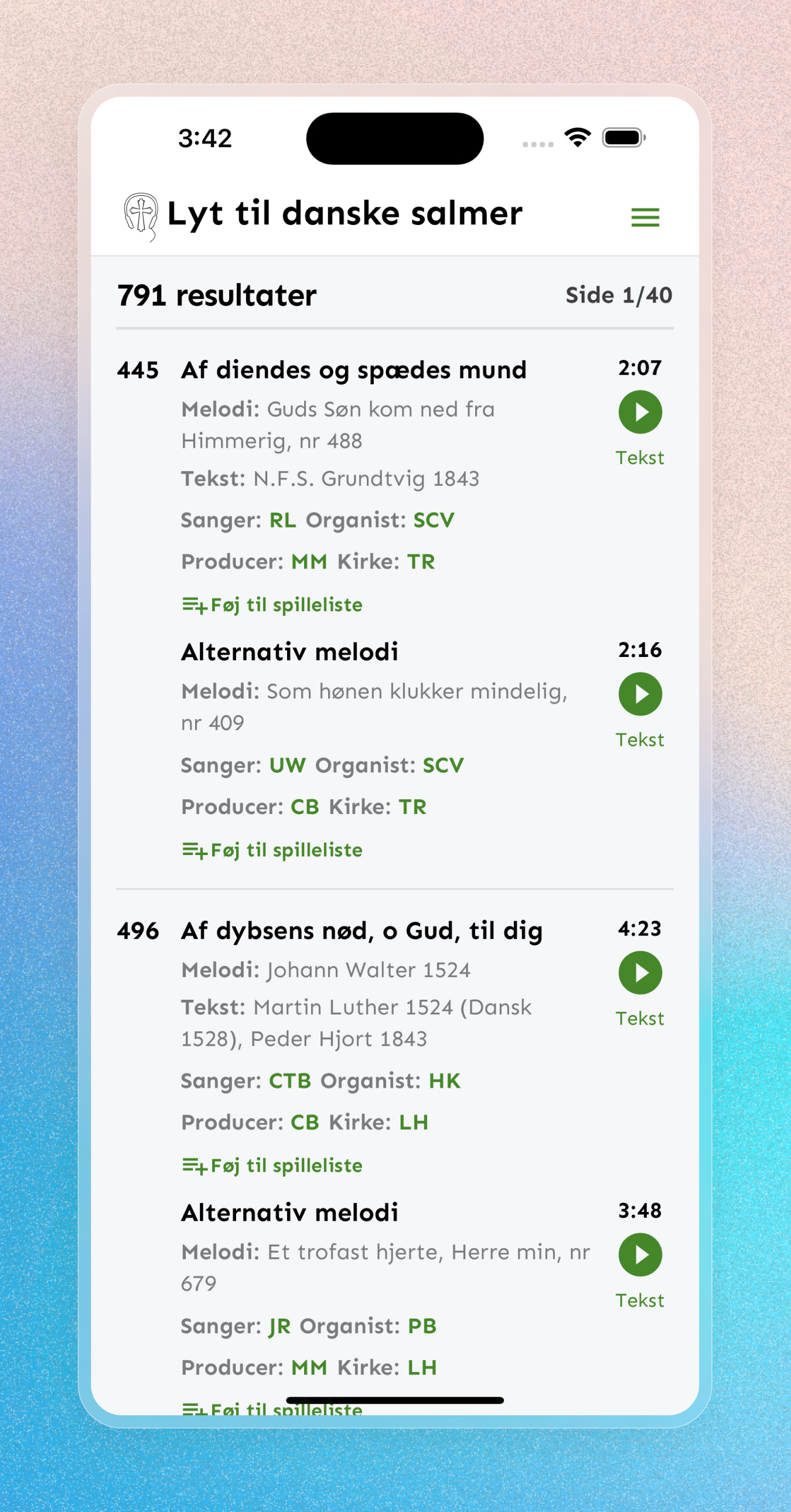 Lyt til Danske Salmer - Mobile Apps screenshot 2
